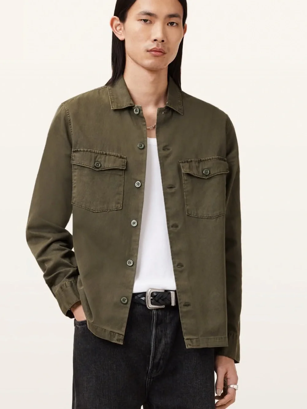 Men's All Saints SPOTTER SLIM FIT OVERSHIRT Cargo Green size xl